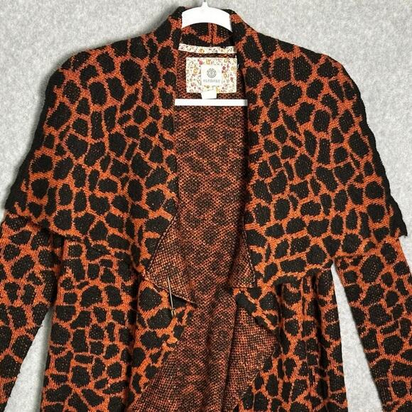Element S Animal Print Open Front Cardigan Waterfall Flare Collar Black & Orange - Picture 10 of 13
